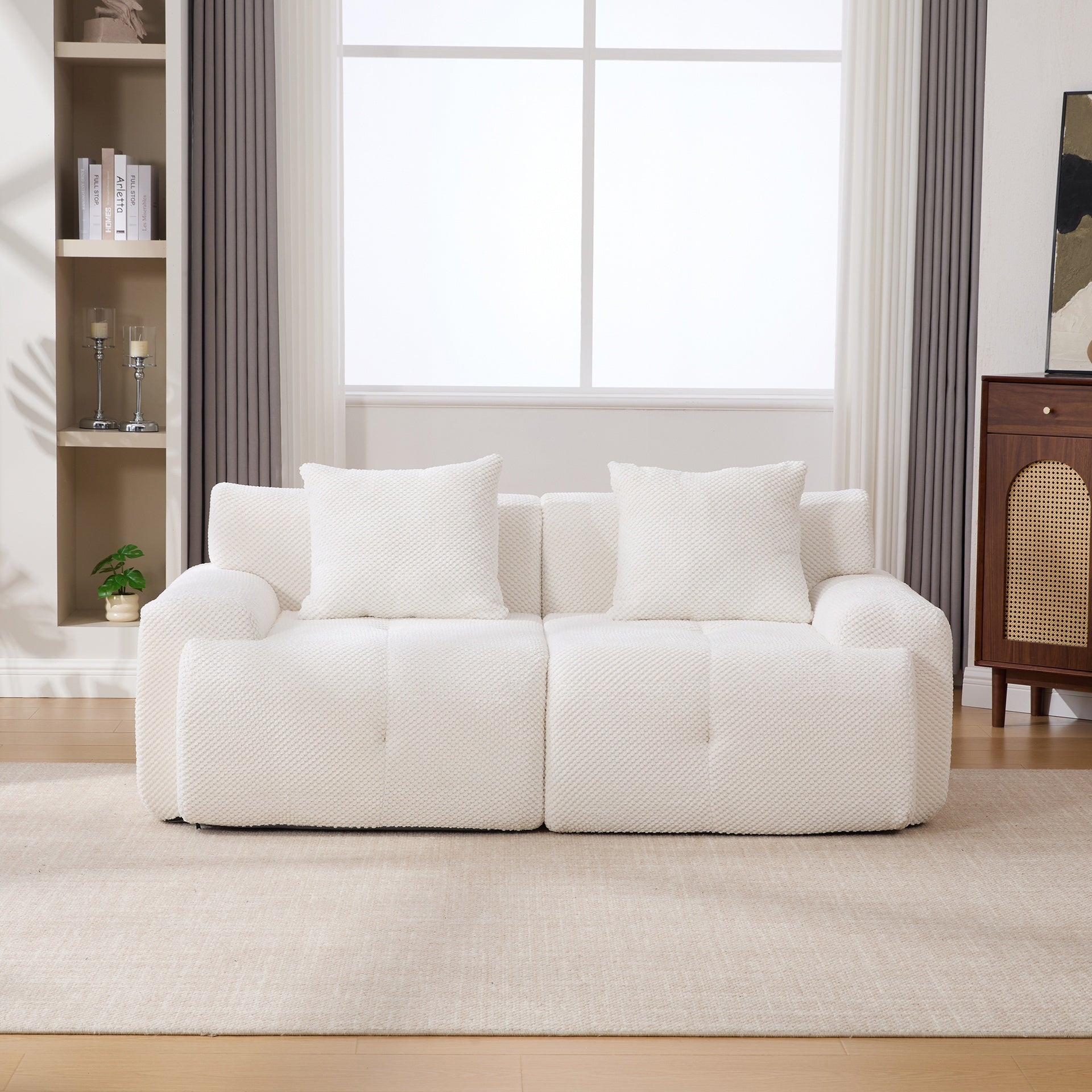 73" Modern Modular Sectional Sofa Loveseat, 2 Seater Tufted Comfy Cloud Tufted Floor Convertible Couch with 2 Pillows, Boneless Conversion Sofa for Living Room,Office, Apartment,Guestroom, Ivory
