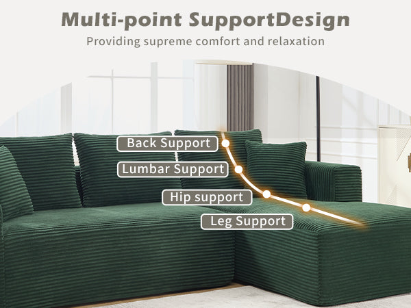 Modular Sectional Sofa Couches L-Shape Couch 2Seat Modular Sofa Memory Foam Sectional Couches for Living Room, Cloud Couch with Oversized Chaise (Green, Stripe (Right Facing Chaise))