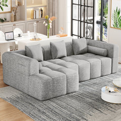 101.2"  Sectional Sofa Full-Compressed Sofa Modular Sofa Couch Free-combined Sofa with Deep Seating and Two Side Pockets for Living Room, Light Grey