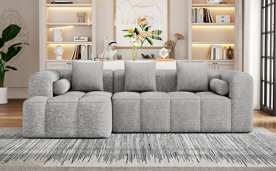 101.2"  Sectional Sofa Full-Compressed Sofa Modular Sofa Couch Free-combined Sofa with Deep Seating and Two Side Pockets for Living Room, Light Grey