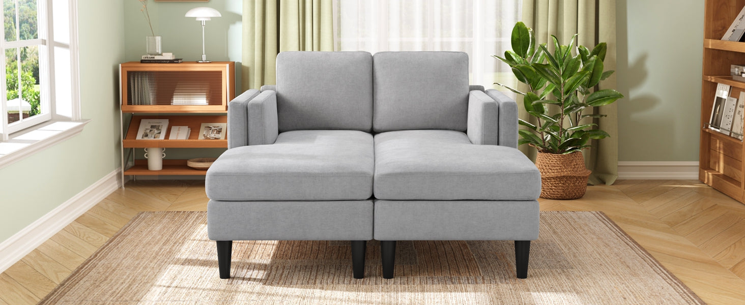 Modern Chaise Lounge Sofa Bed 53.5" Upholstered Sofa Couch Free-combined Sofa Chaise with Dual-Layer Armrests for Living Room, Grey