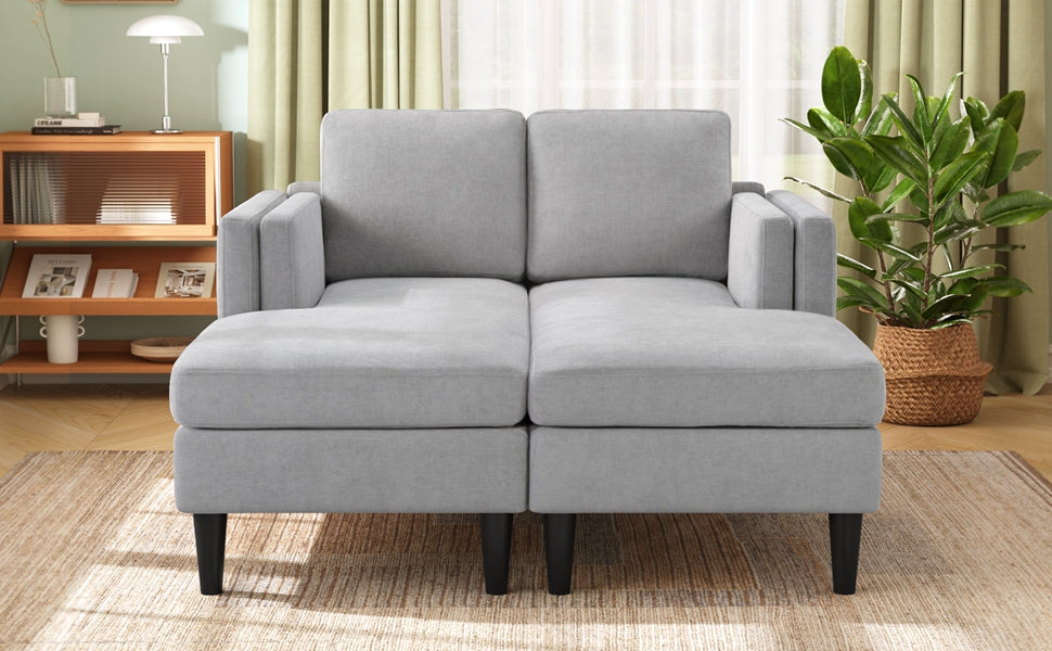 Modern Chaise Lounge Sofa Bed 53.5" Upholstered Sofa Couch Free-combined Sofa Chaise with Dual-Layer Armrests for Living Room, Grey