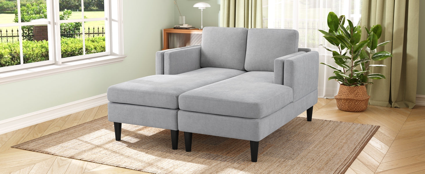Modern Chaise Lounge Sofa Bed 53.5" Upholstered Sofa Couch Free-combined Sofa Chaise with Dual-Layer Armrests for Living Room, Grey