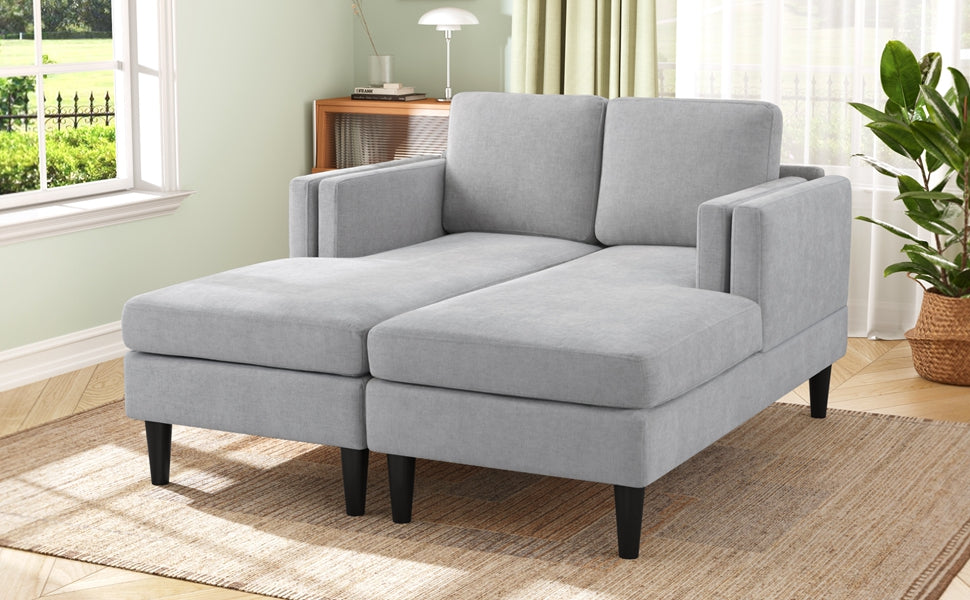 Modern Chaise Lounge Sofa Bed 53.5" Upholstered Sofa Couch Free-combined Sofa Chaise with Dual-Layer Armrests for Living Room, Grey