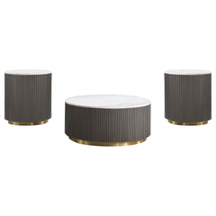 Sennewald White 3-piece Round Marble Coffee and End Table Set