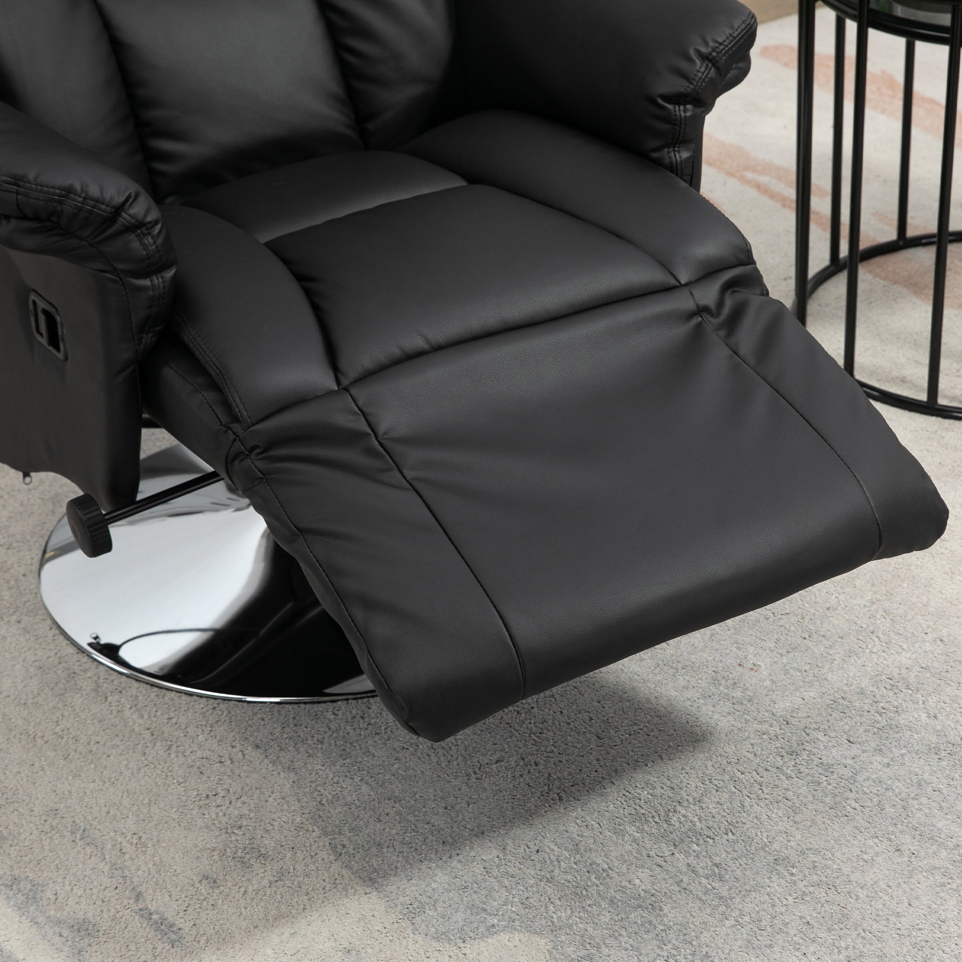 HOMCOM Manual Recliner Chair for Adults, Adjustable Swivel Recliner with Footrest, Padded Arms, PU Leather Upholstery and Steel Base for Living Room, Black
