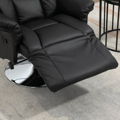 HOMCOM Manual Recliner Chair for Adults, Adjustable Swivel Recliner with Footrest, Padded Arms, PU Leather Upholstery and Steel Base for Living Room, Black