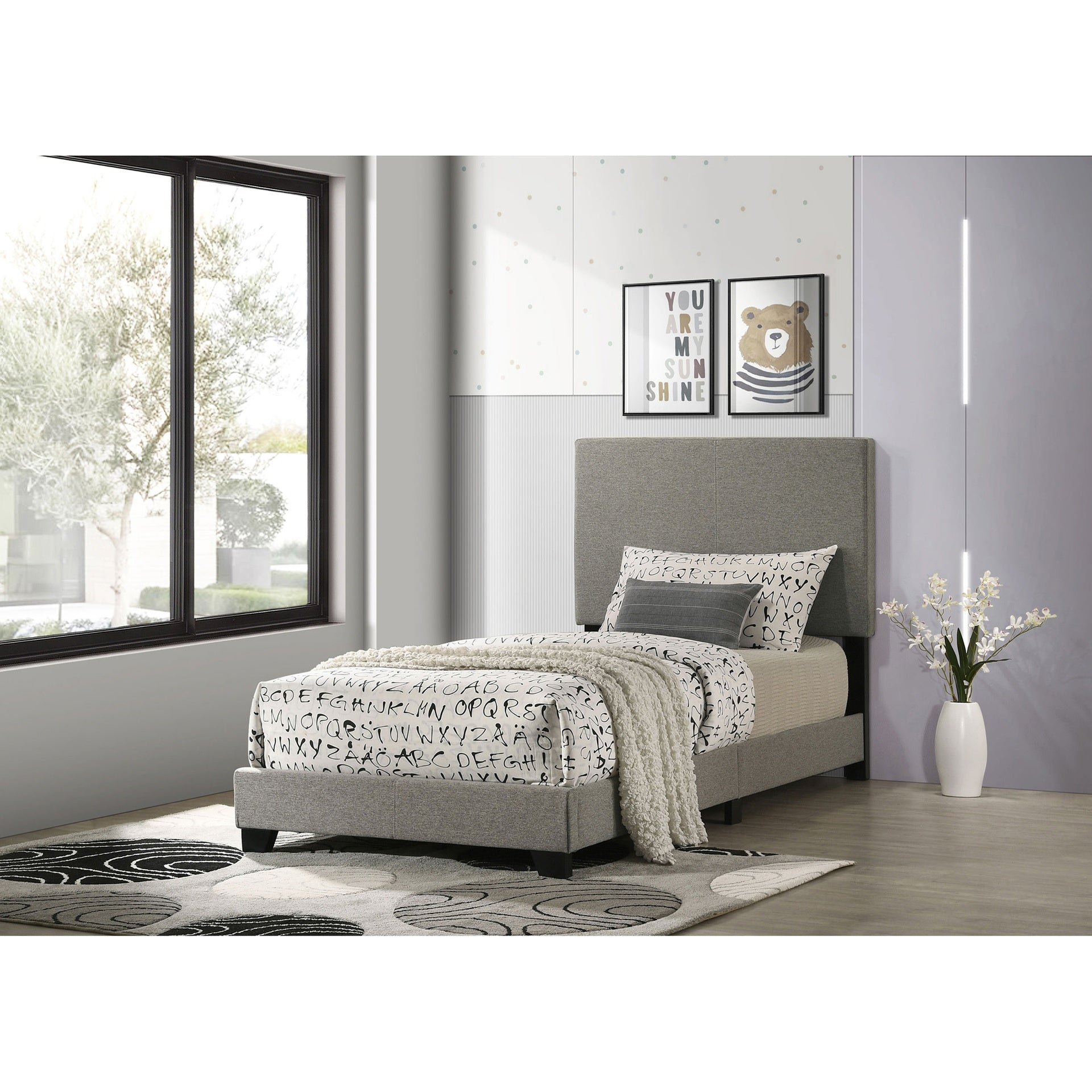 Efram Taupe Upholstered Twin Panel Bed