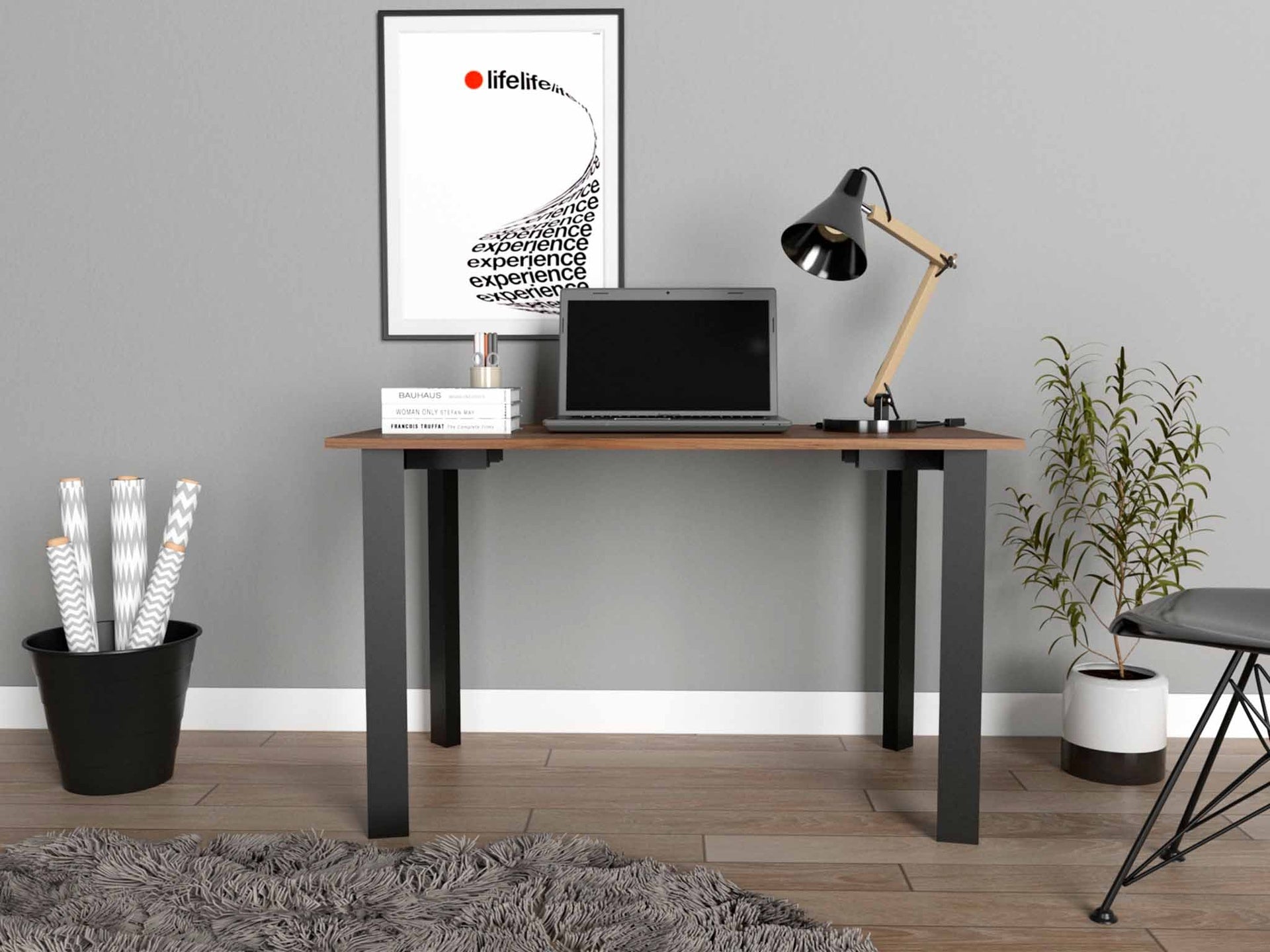 Mahogany Rectangle Writing Desk with Steel Legs