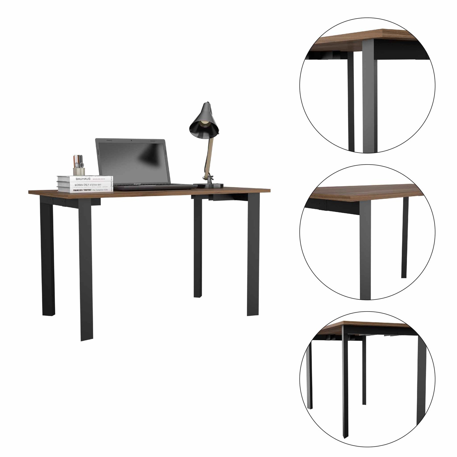 Mahogany Rectangle Writing Desk with Steel Legs