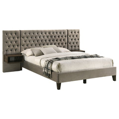 Kiah Light Brown Upholstered Queen Wall Panel Bed