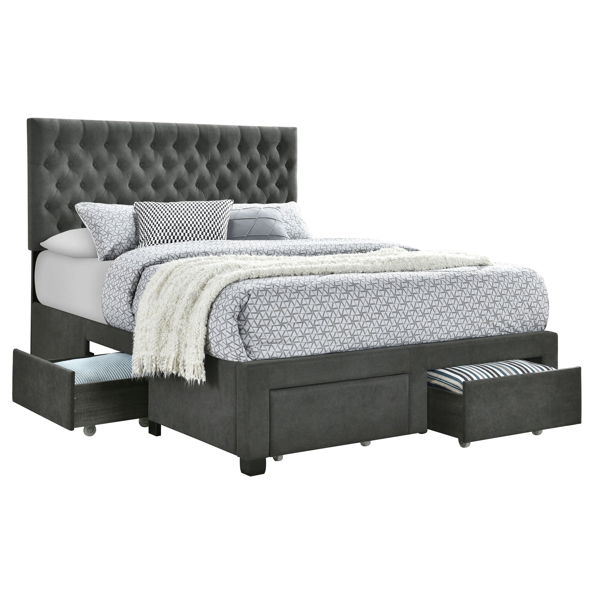 Newport Grey Upholstered Full Storage Panel Bed
