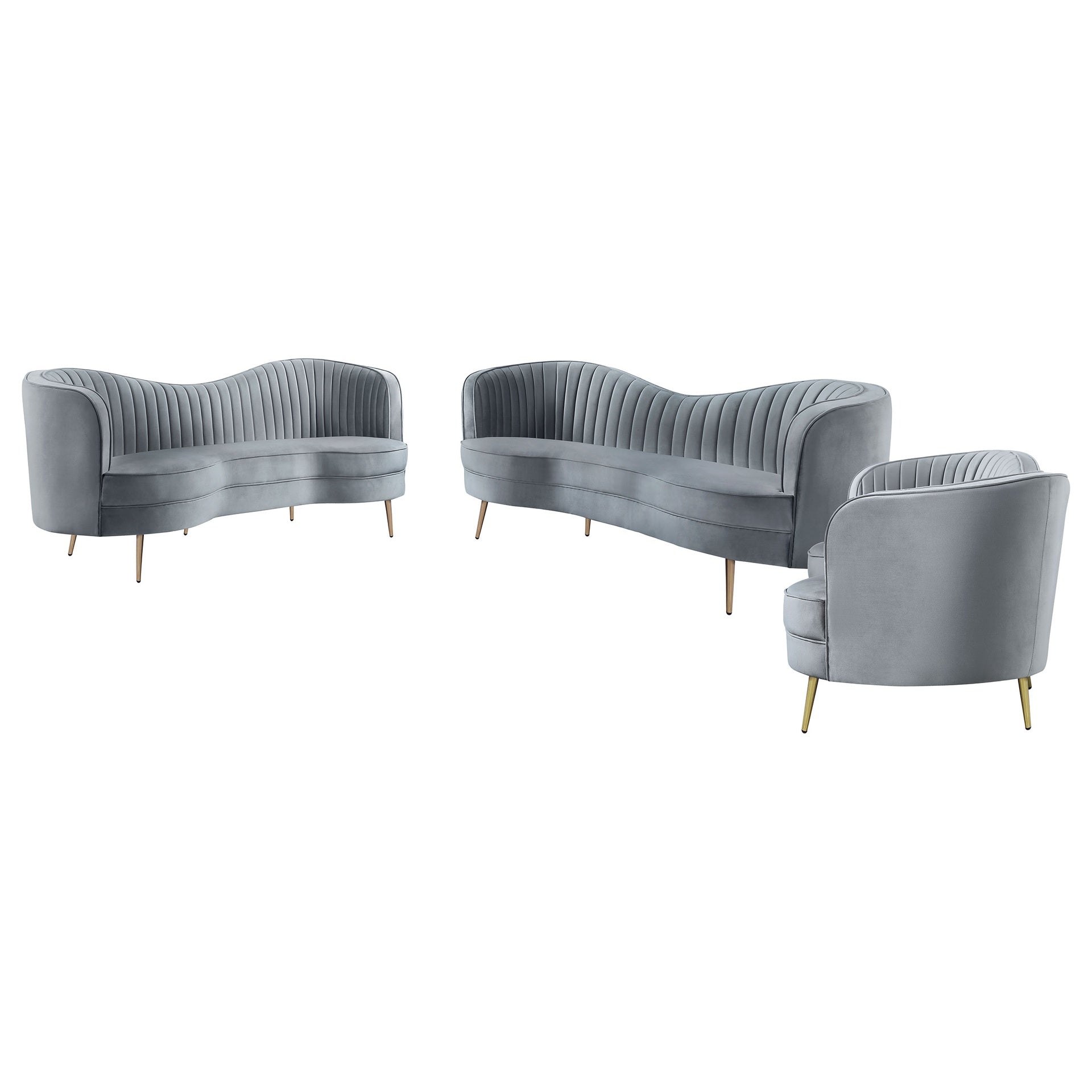 Sophia Grey 3-piece Upholstered Channel Tufted Sofa Set
