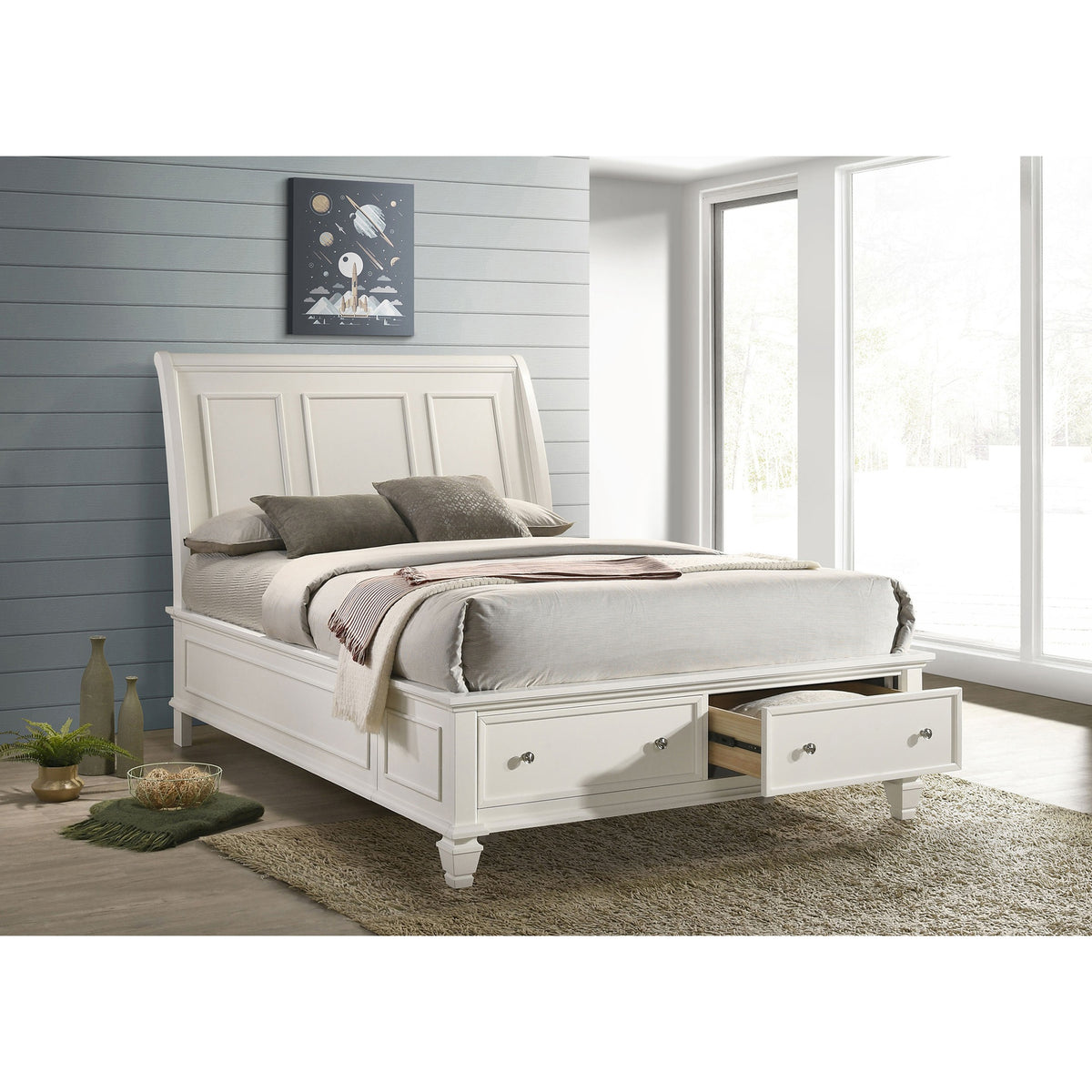 Fresnes Cream White 2-drawer Queen Bed