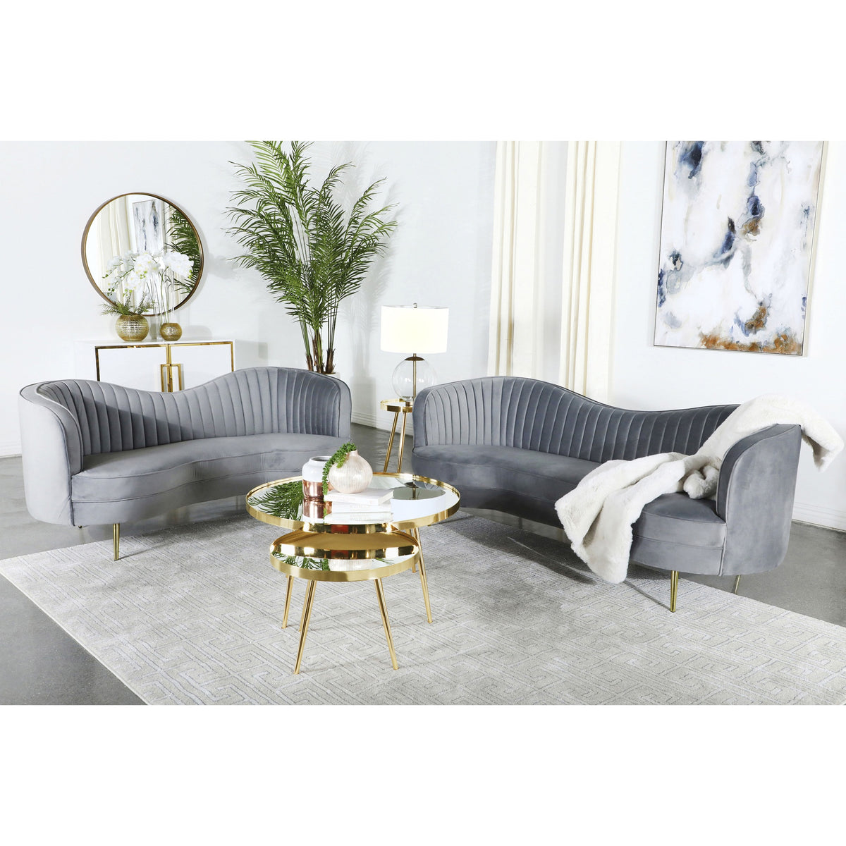 Sienna Grey and Gold 2-piece Camel Back Living Room Set