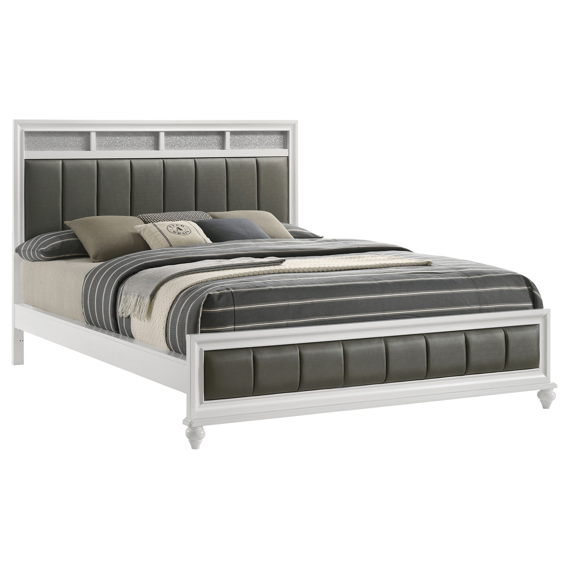 Talia White and Grey Upholstered California King Panel Bed