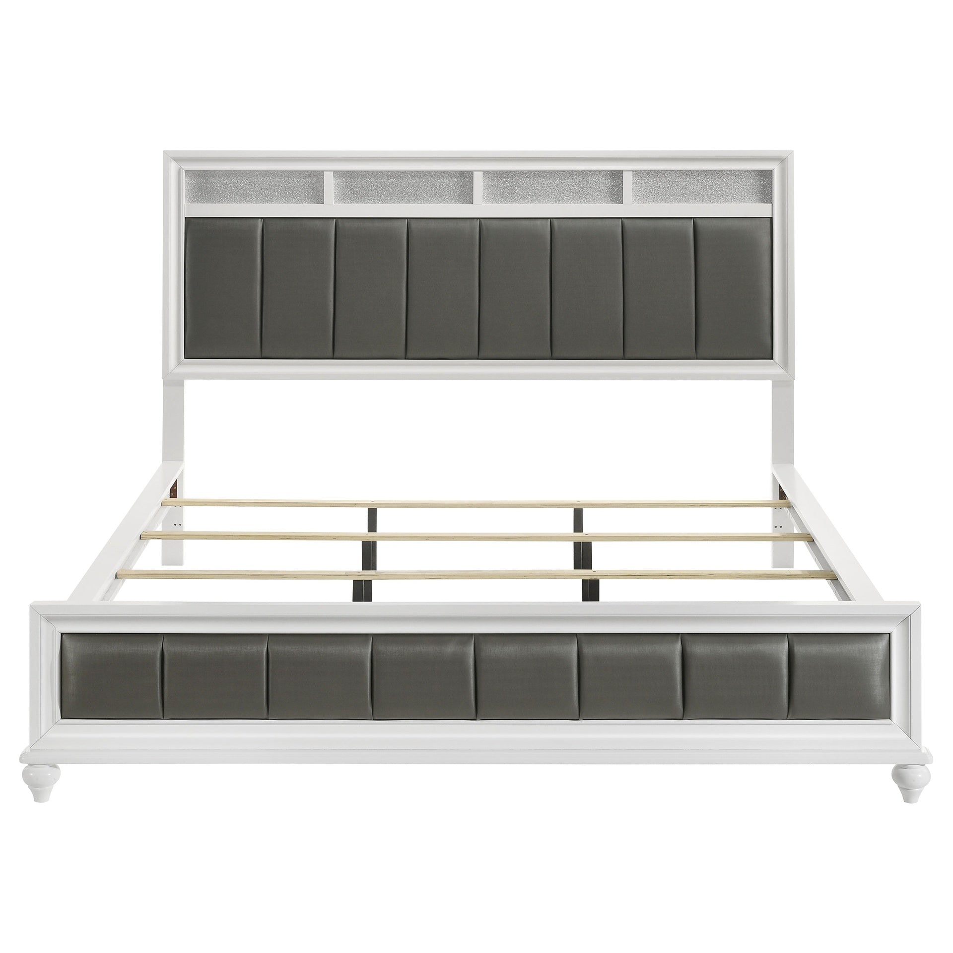 Talia White and Grey Upholstered California King Panel Bed