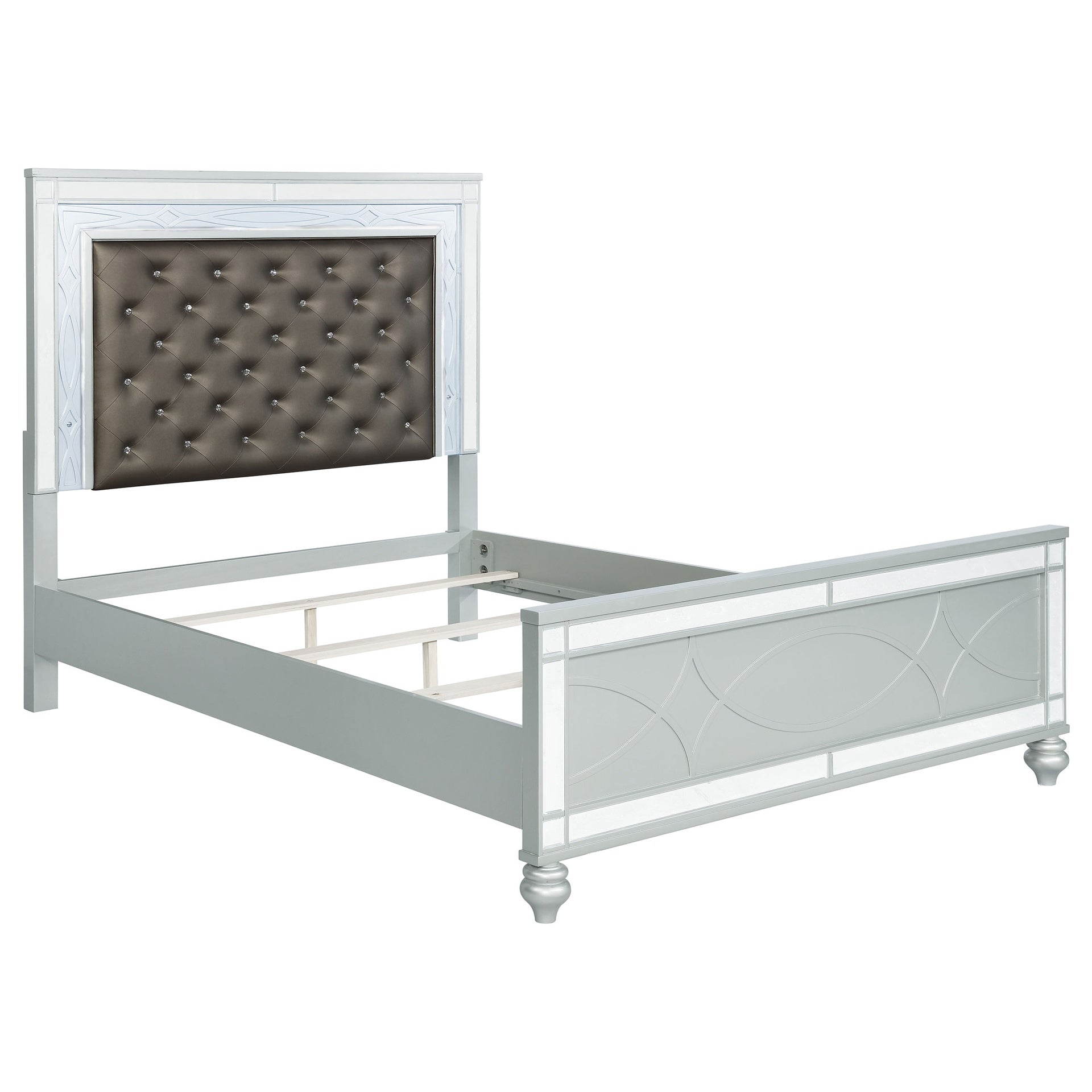 Karmen Metallic Upholstered Tufted California King Panel Bed