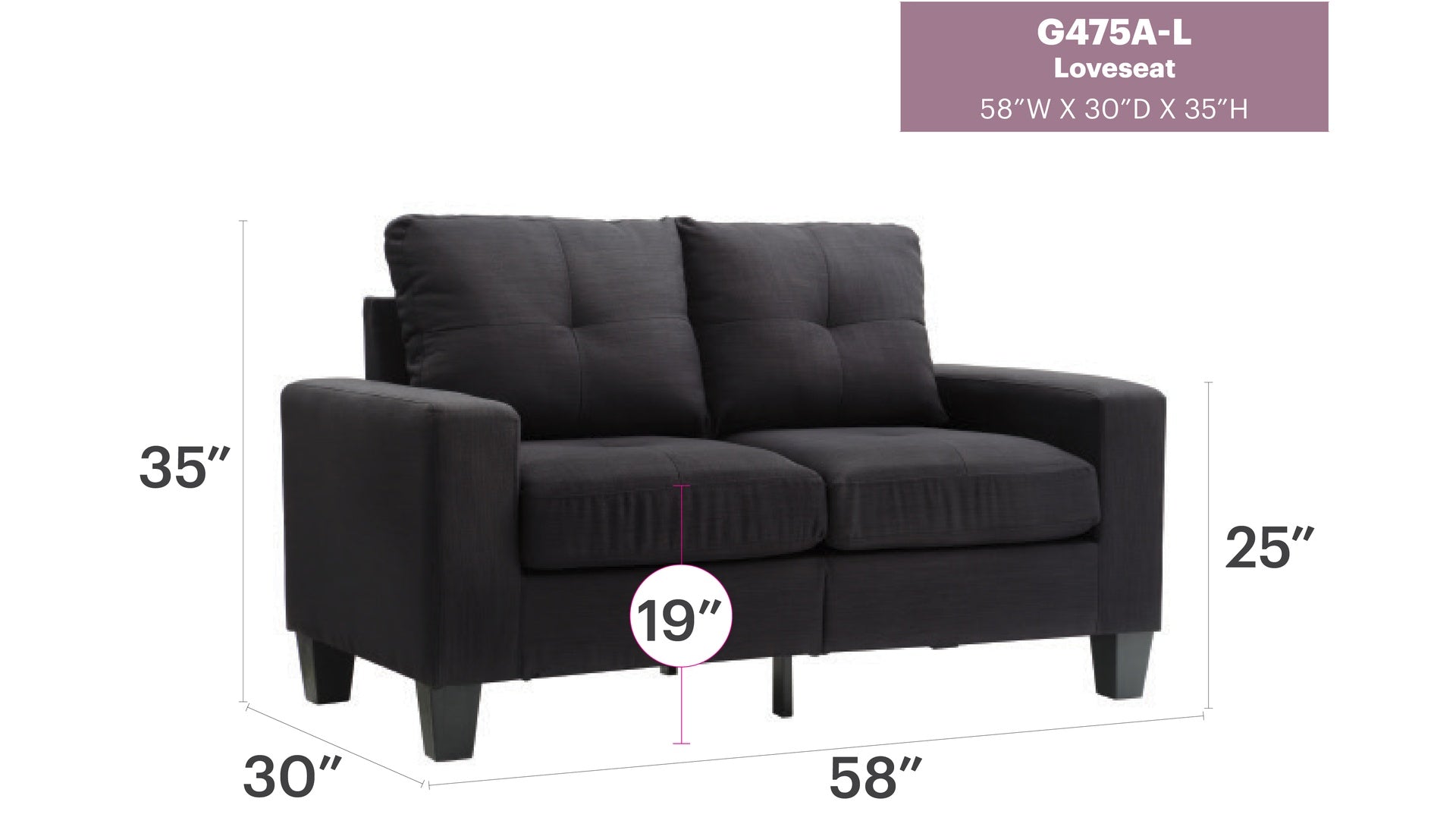 Newbury G475A-L Modular Loveseat , BLACK