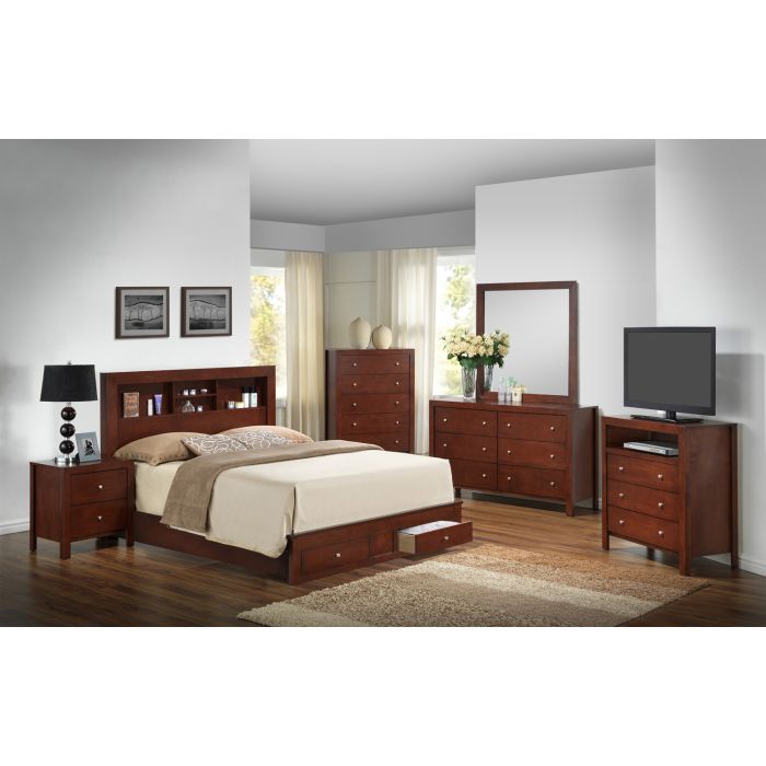 King Storage Bed In Cherry Finish