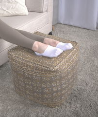 Ceasar Handcrafted Square Pouf, Taupe and Gold