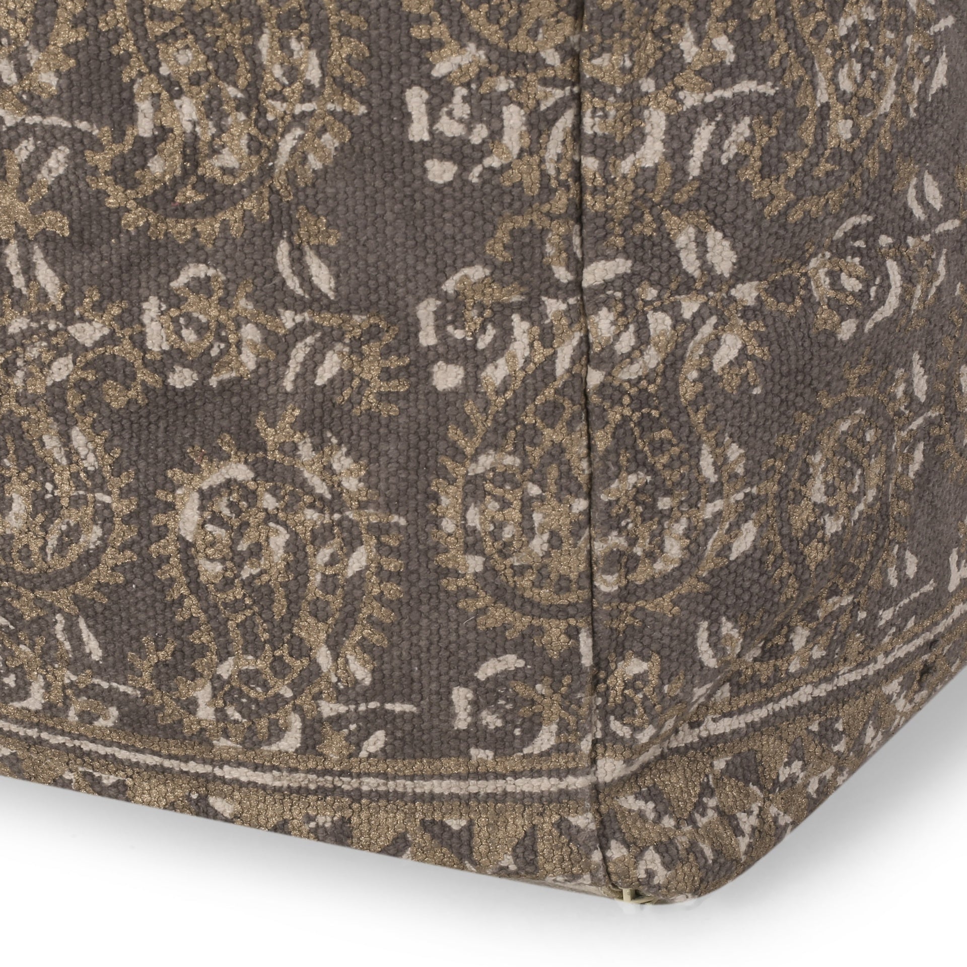 Ceasar Handcrafted Square Pouf, Taupe and Gold