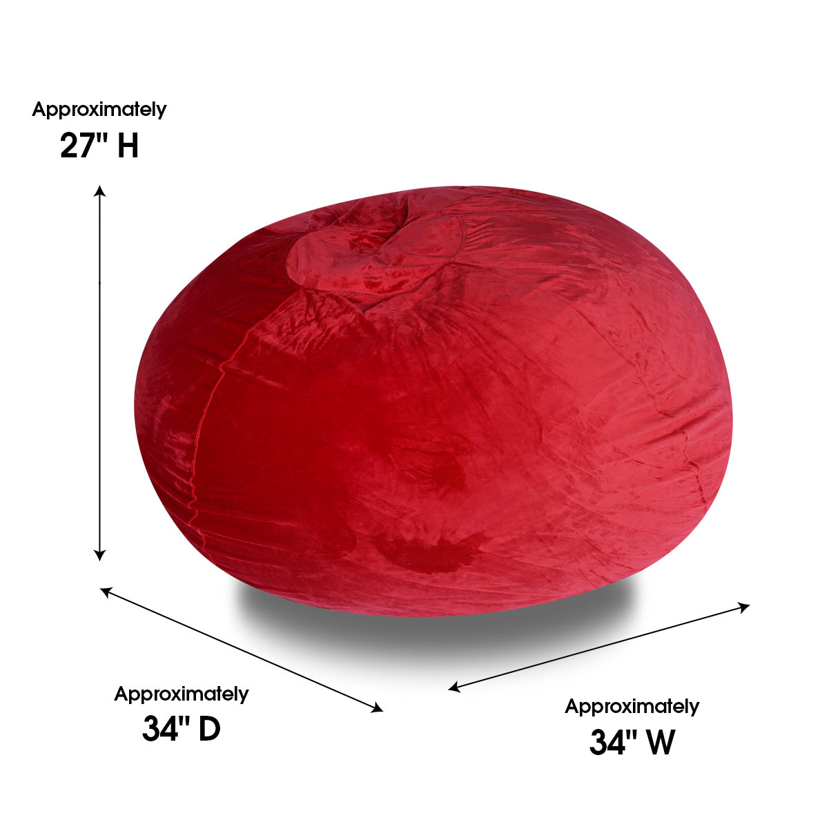 Minky Velvet Bean Bag Chair, Red-3ft Plush Floor Chair for Kids and Adults w/ Washable Cover, Lounge Chair with Stretchable Fabric, Comfy Bedroom Chair, Filled with Shredded and Memory Foam.