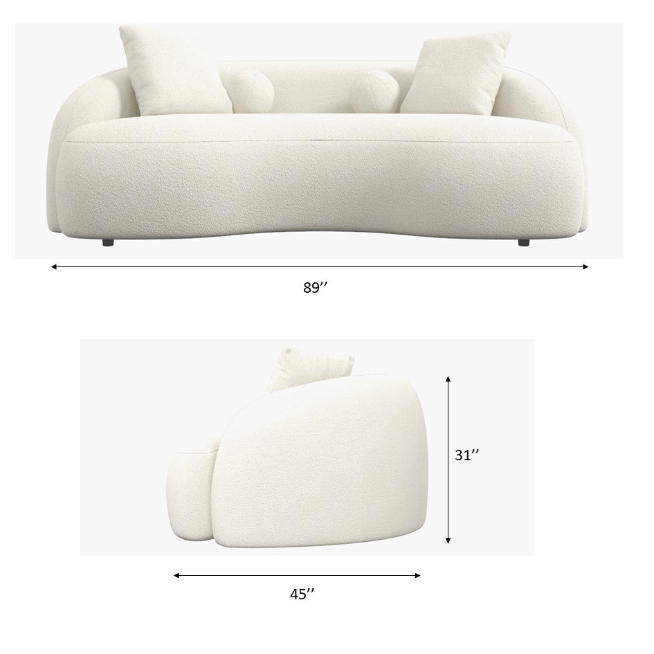Drake Japandi Style Curvy Boucle Sofa Ivory White Boucle 89"