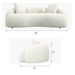 Drake Japandi Style Curvy Boucle Sofa Ivory White Boucle 89"