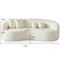 Drake Japandi Style Curvy Boucle Sofa Ivory White Boucle 89"
