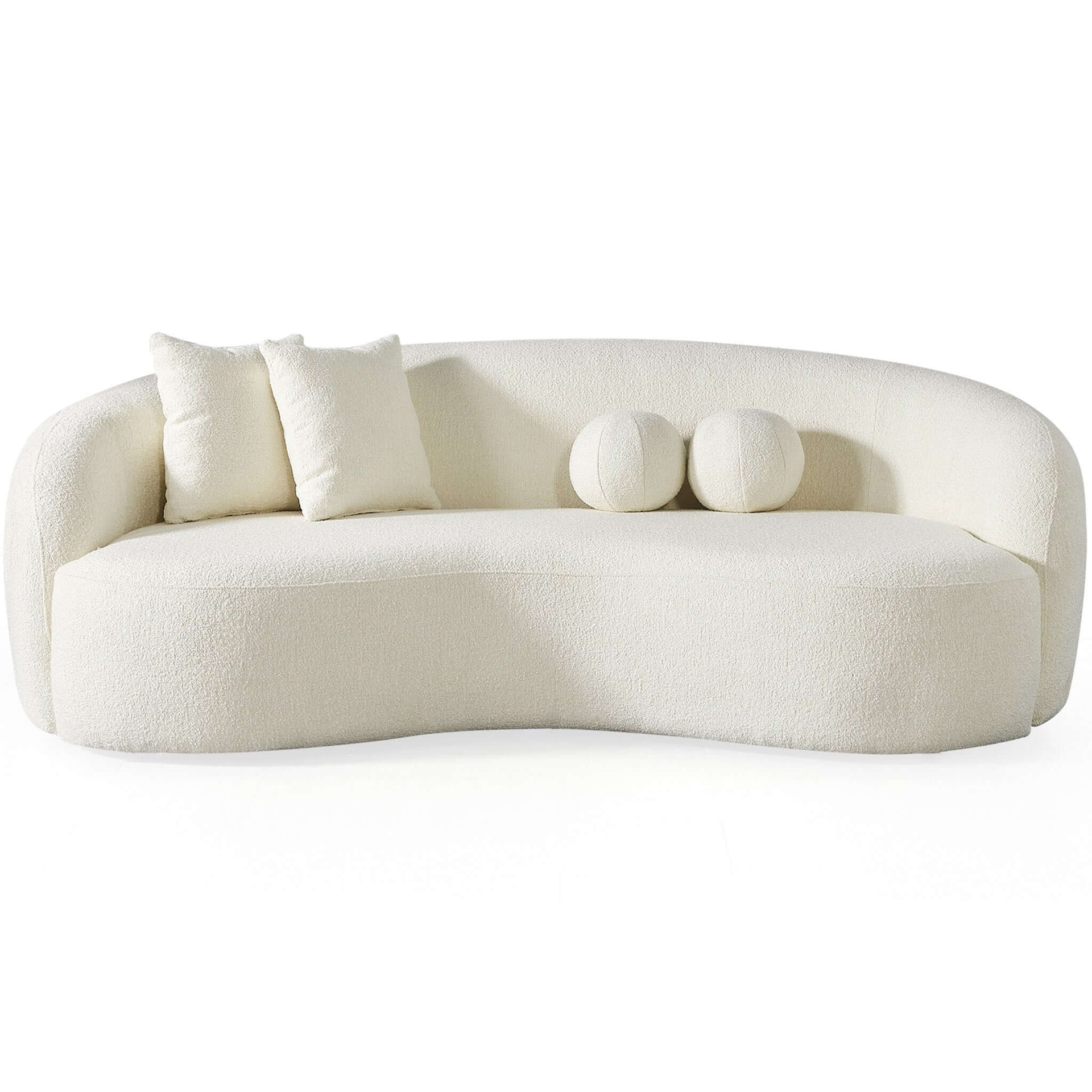Drake Japandi Style Curvy Boucle Sofa Ivory White Boucle 89"