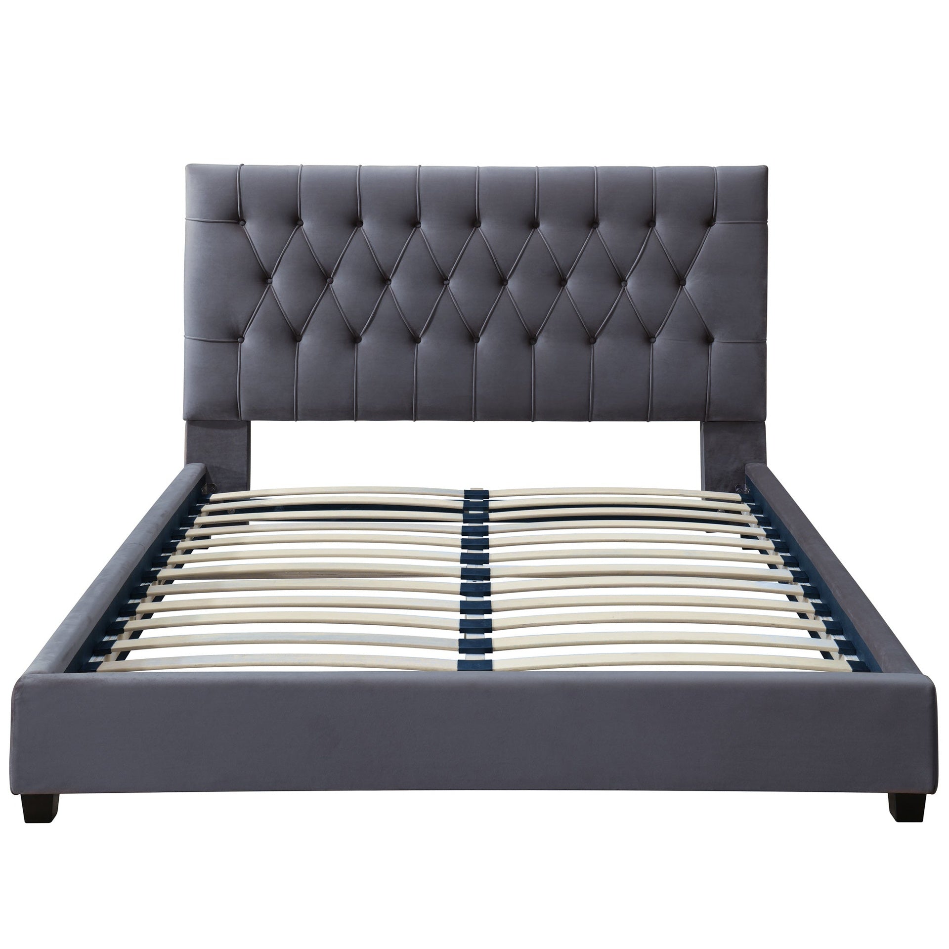Donald Mid Century Modern Grey Velvet Platform Bed Queen