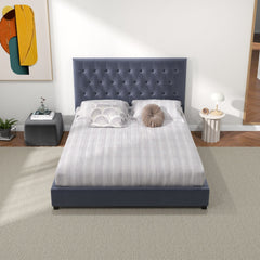 Donald Mid Century Modern Grey Velvet Platform Bed Queen