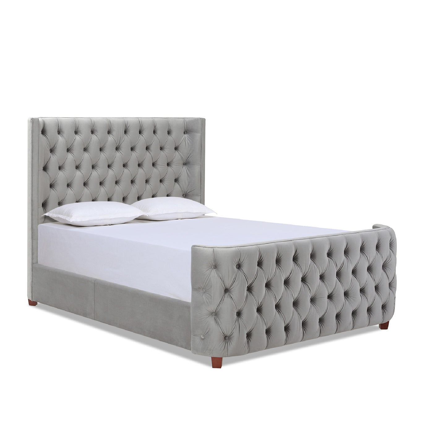 Brooklyn Queen Tufted Panel Bed Headboard and Footboard Set, Opal Grey Velvet