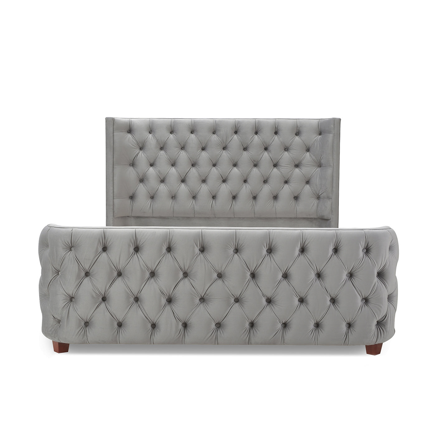 Brooklyn Queen Tufted Panel Bed Headboard and Footboard Set, Opal Grey Velvet