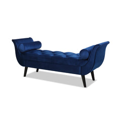 Alma Tufted Flared Arm Entryway Bench, Navy Blue Velvet