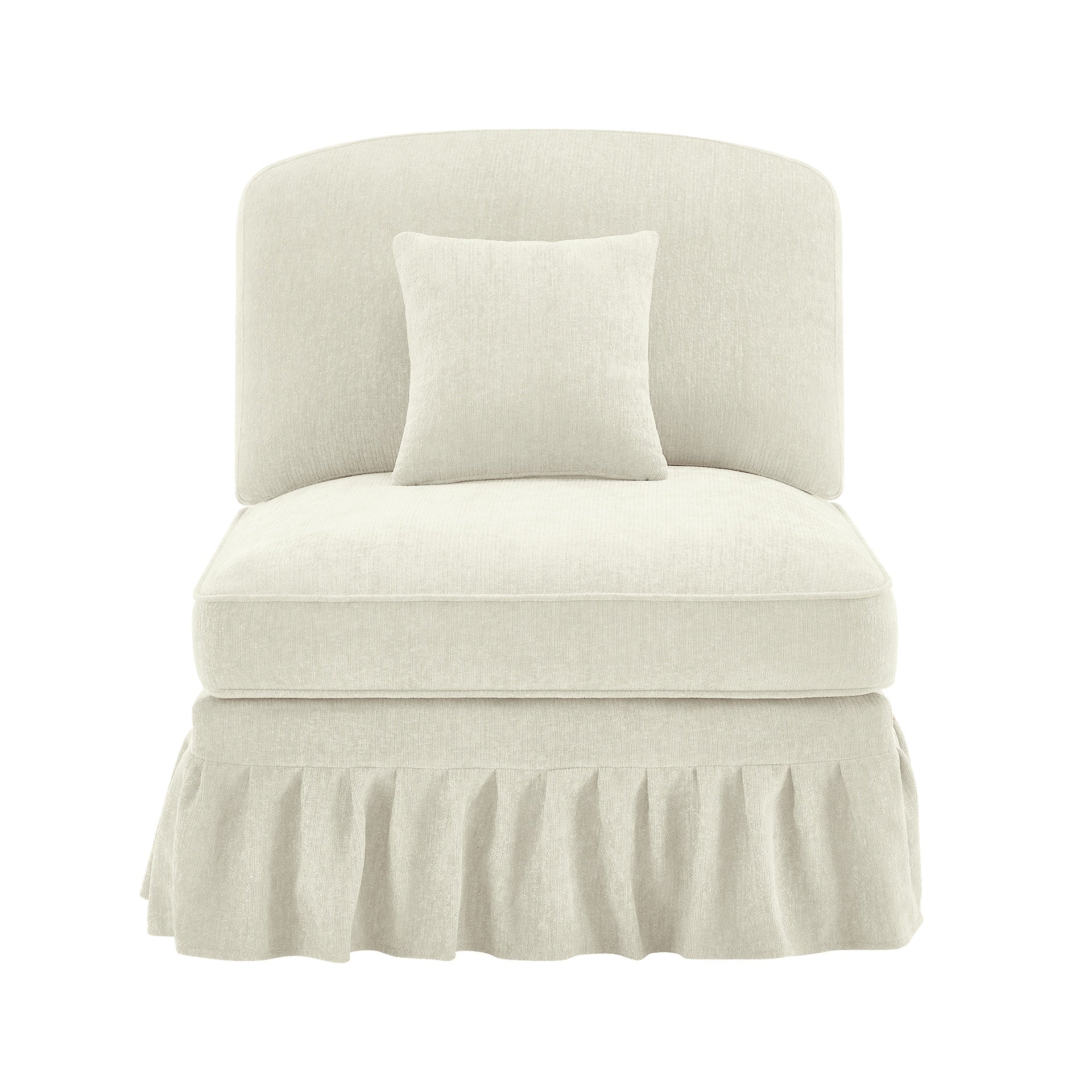 Armless Sofa Chenille W/1 Pillow -Beige+White