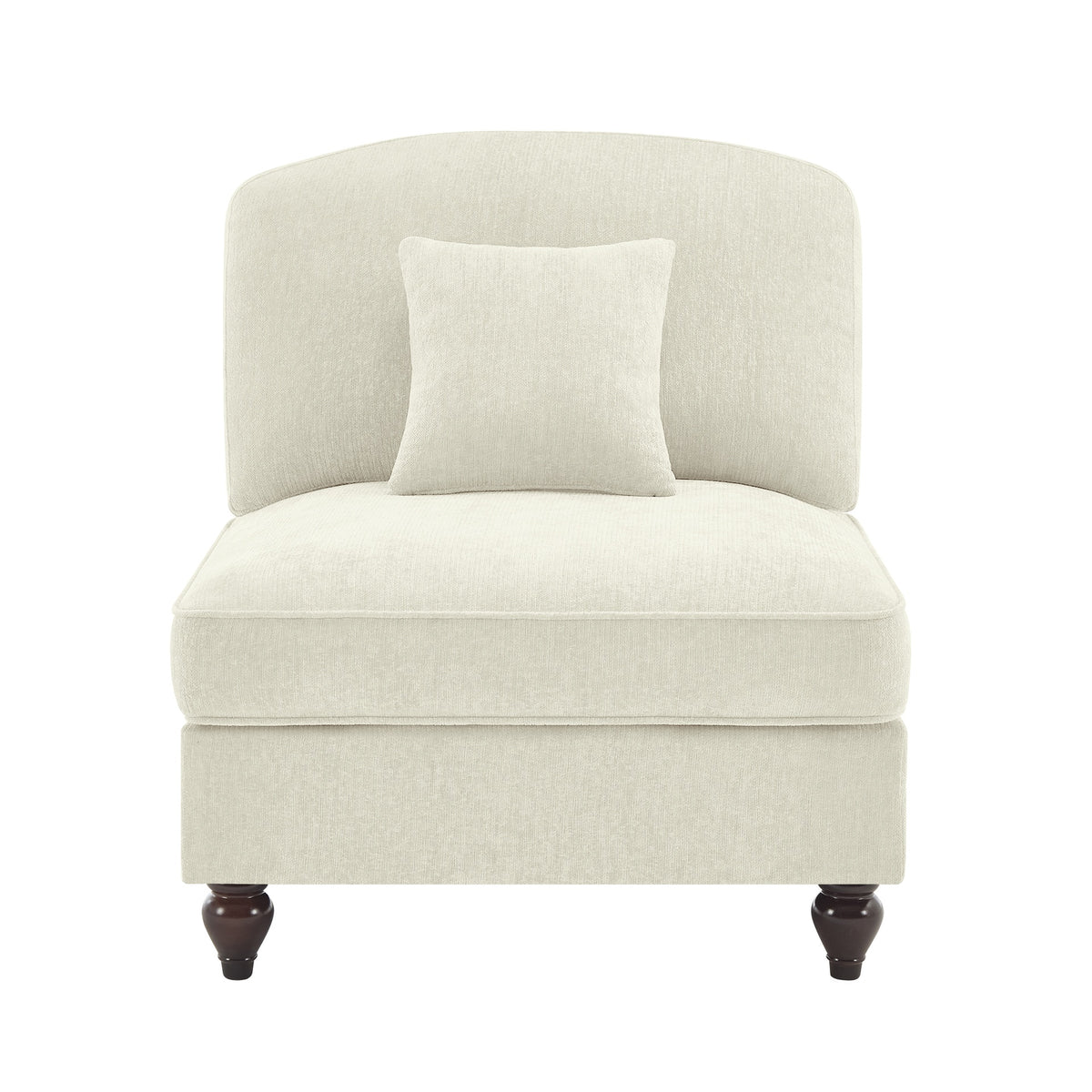 Armless Sofa Chenille W/1 Pillow -Beige+White
