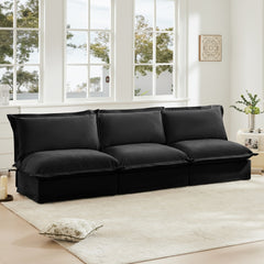 Modern Upholstered Modular Armless 3 Seater Sofa,Deep Seat 3- Seat Sofa Couch Armless Sofa Couch Free Combination, Chenille Fabric,Black