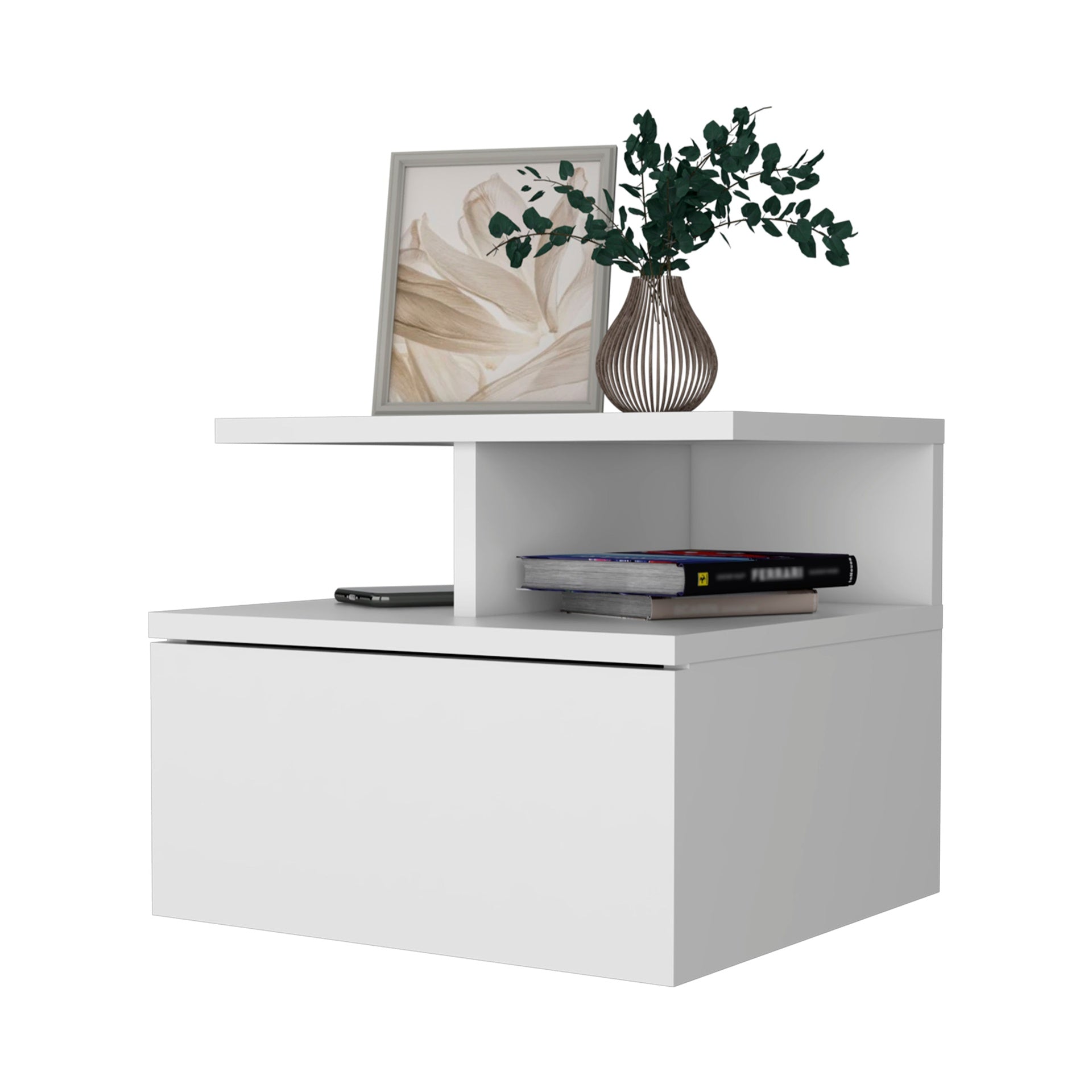 White 1-Drawer Floating Nightstand