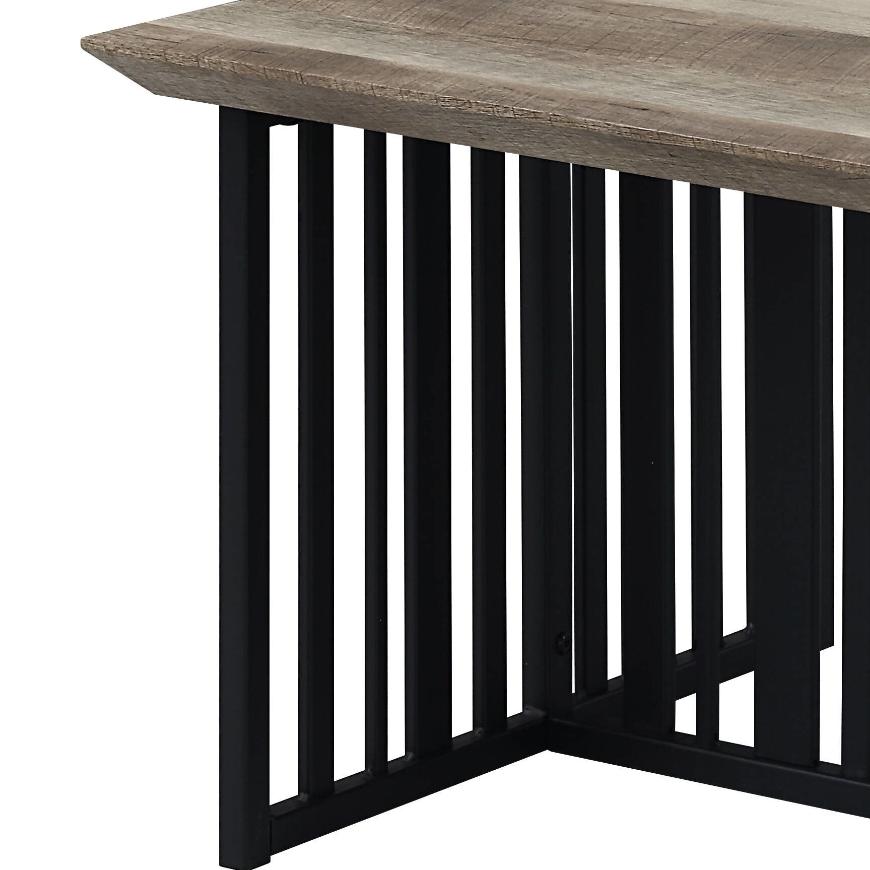Antique Oak and Black Coffee Table with Metal Base