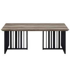 Antique Oak and Black Coffee Table with Metal Base