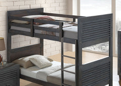 Transitional Twin Over Twin Bunk Bed With Reversible Ladder And Footboard Panel, Charcoal Brown
