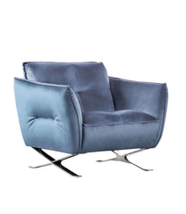 Contemporary Style 1pc Chair Light Blue Finish Biscuit Tufting Tight Back And Seat X Cross Chrome Legs Primary Living Room
