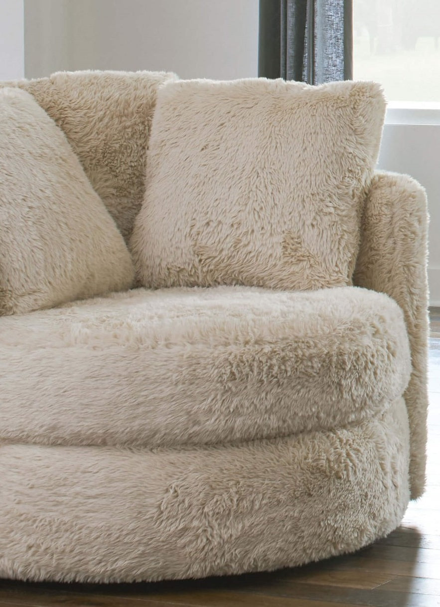 Contemporary Style 1pc Round Chair Curved Arms Track Arms Accents Pillows Included Cream / Beige