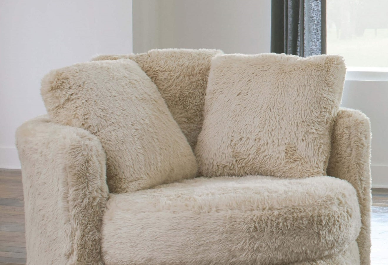 Contemporary Style 1pc Round Chair Curved Arms Track Arms Accents Pillows Included Cream / Beige