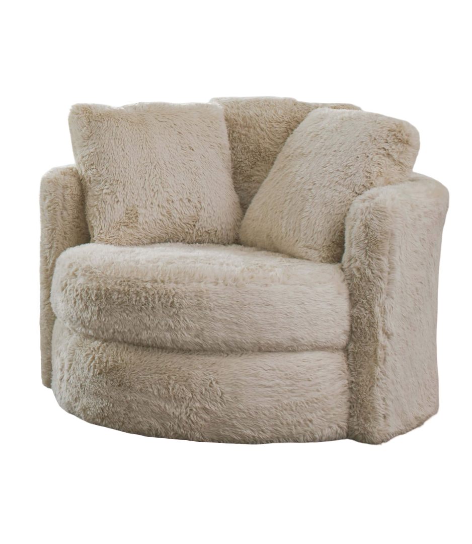 Contemporary Style 1pc Round Chair Curved Arms Track Arms Accents Pillows Included Cream / Beige