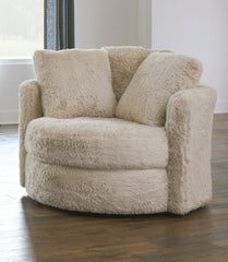Contemporary Style 1pc Round Chair Curved Arms Track Arms Accents Pillows Included Cream / Beige
