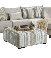 Contemporary Style Solid Wood Form Ottoman With Black Tapered Legs Beige / Ivory