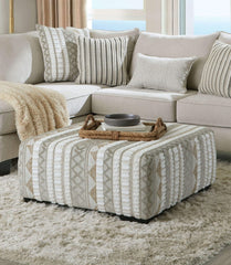 Contemporary Style Solid Wood Form Ottoman With Black Tapered Legs Beige / Ivory